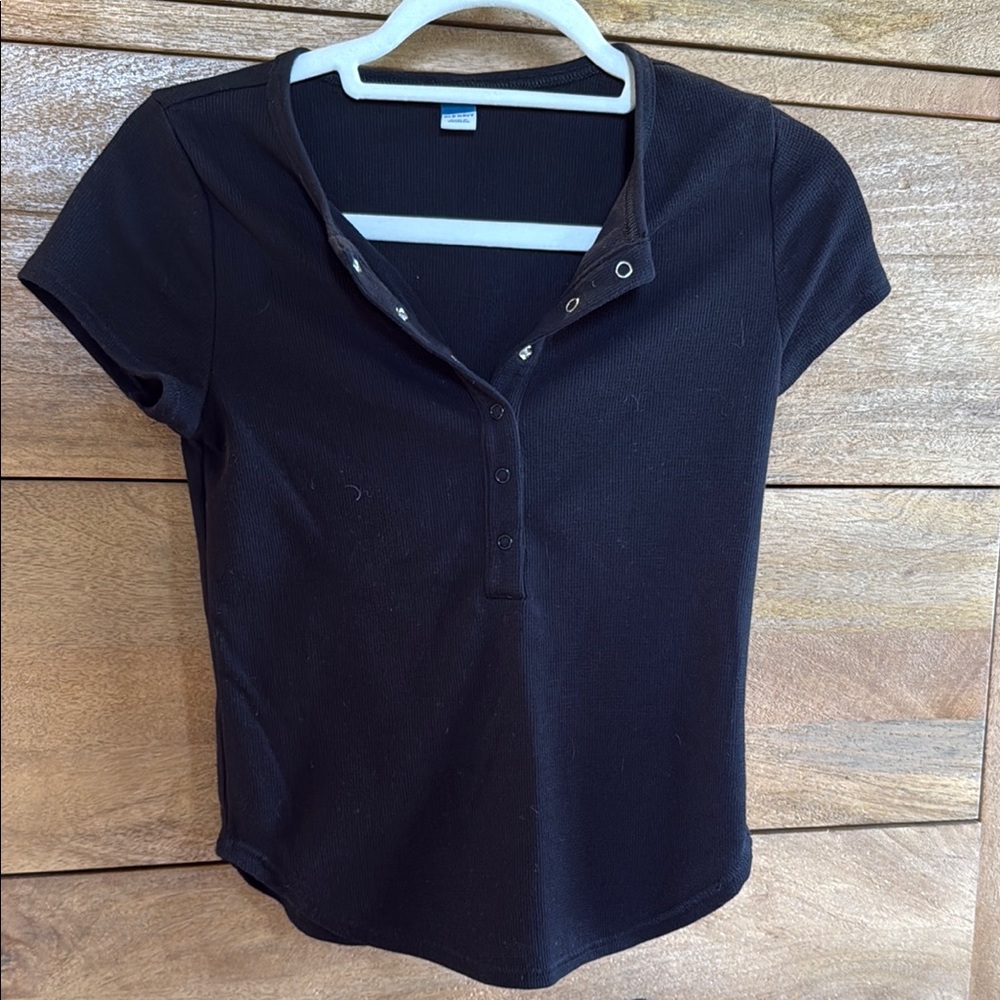 Old Navy black Short Sleeve Fitted Henley Shirt